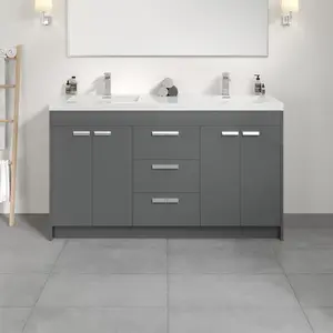 Lugano 60 in. Gray Double Sink  Bath Vanity with Acrylic Top and Integrated Sinks
