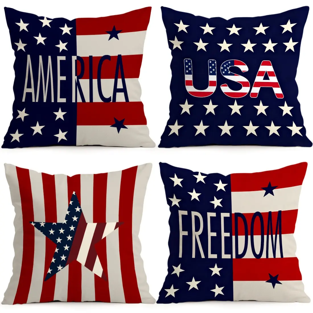 4pcs Independence Day American Style Patriotic Flag Pattern Cushion Covers, Single-Sided Print, Home Decor Decoration for Living Room Bedroom, All Seasons, No Insert Included