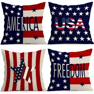 4pcs Independence Day Flag Pattern Cushion Covers, Single-Sided Print, Home Decor for Living Room Bedroom, All Seasons, No Insert Included