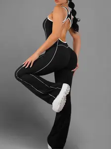 Velour Contrast Flare Jumpsuit (Black)