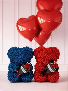 Immortal Rose Bear Gift Box, Forever Foam Roses Teddy Bear, Handmade Romantic Gift for Girlfriend Mother's Day Mom