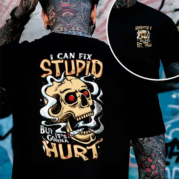 Men's "I Can't Fix Stupid" Gen X T-Shirt, Casual Humor FAFO Graphic Tee, 100% Cotton Short Sleeve Round Neck Top, Shortsleeve, Men's T Shirts, Humor Graphic Tee, Breathable, Bold Print, All Seasons, Crew Neck, Machine Washable