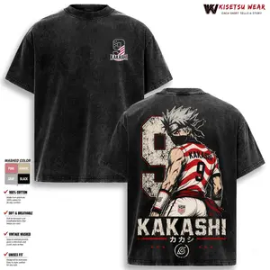 Kakashi Hatake - Naruto Anime Tee, Sharingan Graphic T-Shirt, Sports Jersey Number 9, Vintage Washed Oversized Apparel, Streetwear Clothes Top