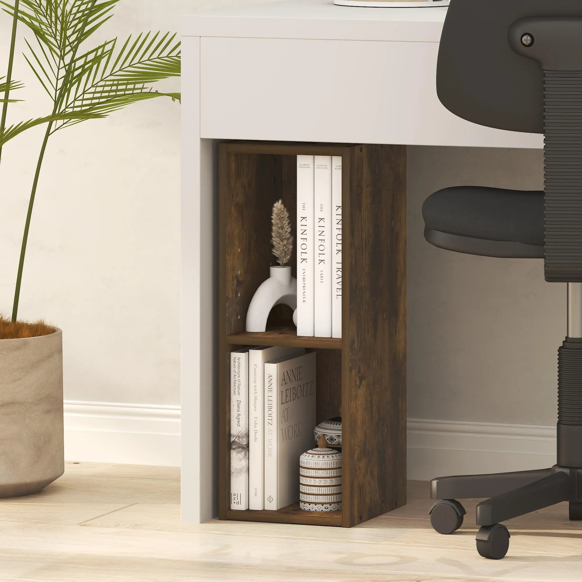 FULDA Modern 2-Tier Narrow Open Engineered Composite Wood Display Shelf, 8" Width Space-Saving Bookcase with Stable Vertical Frame, 9.3x7.9x21.2in, Living Room & Home Office Indoor Furniture