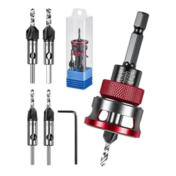 [FLASH SALE]4PCS HCS 4-Blade Countersink Drill Bit Set with Adjustable Depth Stop, L-Shape Wrench, Laser Etching Scale Adjustment for Wood, Plastic – Ideal for Woodworkers, Craftsmen & Gardeners (Diy Furniture, Cabinet Installation, Home Bookshelves Use)