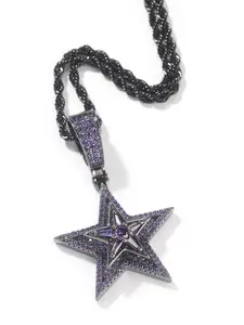 Iced Out Double Layer Star Pendant Necklace, Multicolor Zircon Star Design, Hip Hop Twisted Rope Chain, Unisex Streetwear Personality Jewelry, European-American Style Clavicle Chain