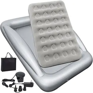Inflatable Kids Travel Bed Toddler Air Mattress Set Portable Blow Up Mattress Sleeping Bed Cot with Bed Rails and Electric Pump Ideal for Road Trip