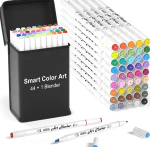 Smart Color Art Art Markers, 44 Coloring Markers and 1 Blender, 45 Pack Alcohol Based Dual Tip Permanent Highlighters with Case, Excellent for Adults Kids Marking Drawing Sketching