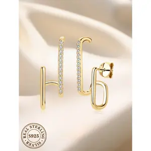 Personalized Geometric Moissanite Earrings for Women, High-end 925 Sterling Silver, Suitable for Daily Wear Vacation and Dating, Exquisite Surprising Small High Quality Gift