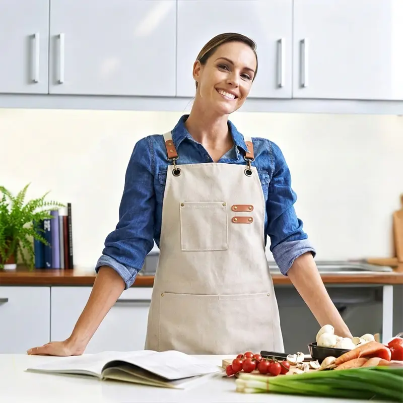 HOMUG Women’s Heavy-Duty Canvas Work Apron with Large Pockets, Cross-Back Design, Wear-Resistant Fabric, Multiple Color Options, Suitable for Various Scenarios