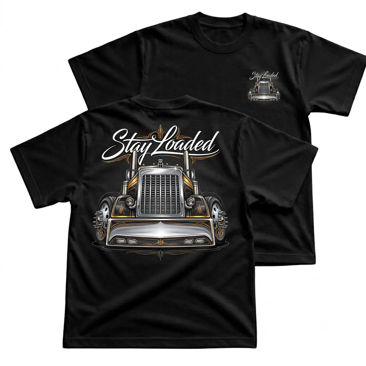[ Sale 55% ] Stay Loaded Trucker Shirt Funny Semi Truck Graphic Tee Heavy Cotton T-Shirt Vintage Big Rig Driving Apparel Back Print Gift for Men