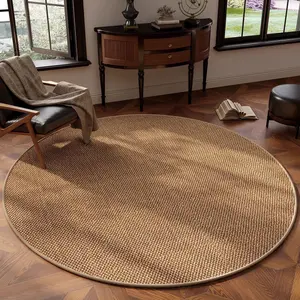 PINSOUL Natural Woven Round Area Rug - Hand-Braided Jute & Sisal Circle Rug with Anti-Slip Backing, Stain Resistant, Easy Clean Low Profile Mat for Living Room & Bedroom, Modern Farmhouse & Cottagecore Quiet Luxury Decor