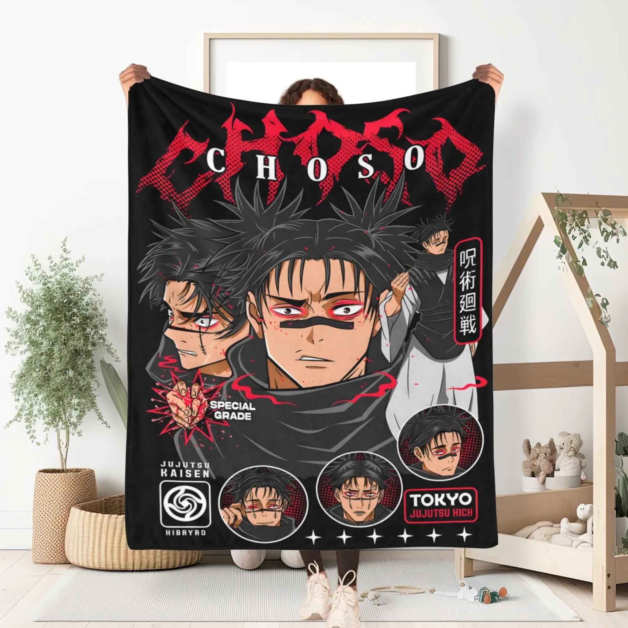 Jujutsu Kaisen Choso Blood Manipulator Custom Image Blanket - Ultra-Soft, Lightweight Breathable Textile Throw for Bedroom, Perfect Birthday Halloween Gift for  Anime Lovers