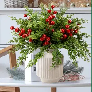 Artificial Christmas Tree Branches Set with Berries, Perfect for Holiday Wreaths, Vase Decorations & Xmas Trees