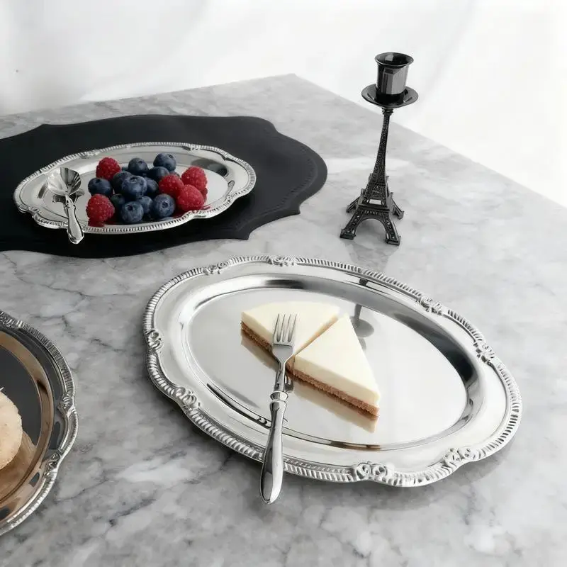 Regency Embossed Silver Serving Tray — Vintage Dessert & Jewelry Display Platter