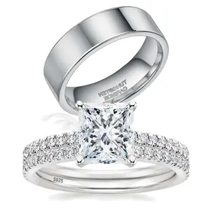 Couple Rings White Gold Plated 925 Sterling Silver Ring 1CT AAAAA CZ Women Wedding Ring Sets Men Wedding Band
