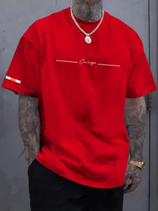 Men's Letter & Line Print Round Neck Graphic Tee, Loose Casual Short Sleeve Crew Neck T-shirt for Daily Wear, Men's Top for All Seasons, Gym T Shirts