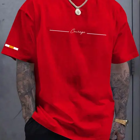 Men's Letter & Line Print Sporty Round Neck Graphic Tee, Loose Casual Short Sleeve Crew Neck T-shirt for Daily Wear, Men's Top for All Seasons, Gym T Shirts, Gym Tees, Casual Sports Tops