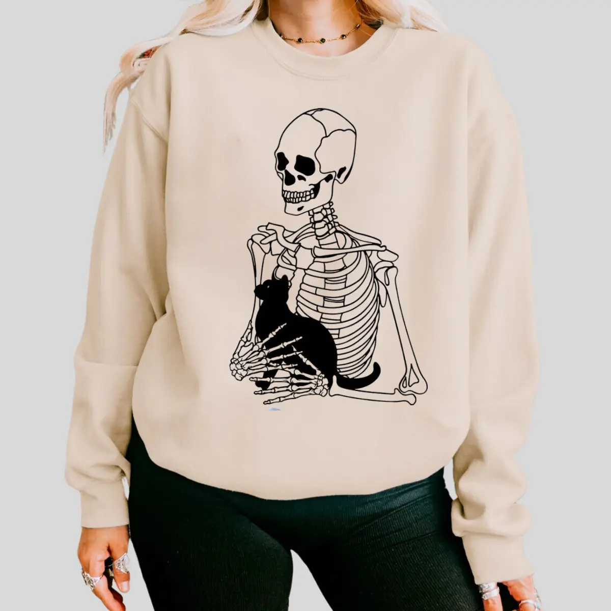 Skeleton Sweatshirt, Skeleton And Cat Shirt, Gift For Cat Lovers Shirts, Funny Cat Shirt, Skeleton Love, Cat Lady, Cat Mom, Funny Skeleton Shirt