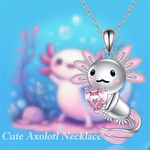 Exquisite Shiny Pink Zircon Axolotl Pendant Necklace – Delicate Salamander Charm Alloy Jewelry for Women, Dainty Adjustable Chain, Sparkling Unique Gift for Birthdays, Anniversaries & Valentine’s Day