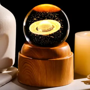 3D Moon Astronaut Crystal Ball Night with Dimmable LED and Wooden Base,Sarm Warm Light, Indoor Bedroom Gift Ornament, for Kids Teens Adults, Home Desk Office Bedroom Decor, Birthday Christmas and New Year Gifts Usb Power