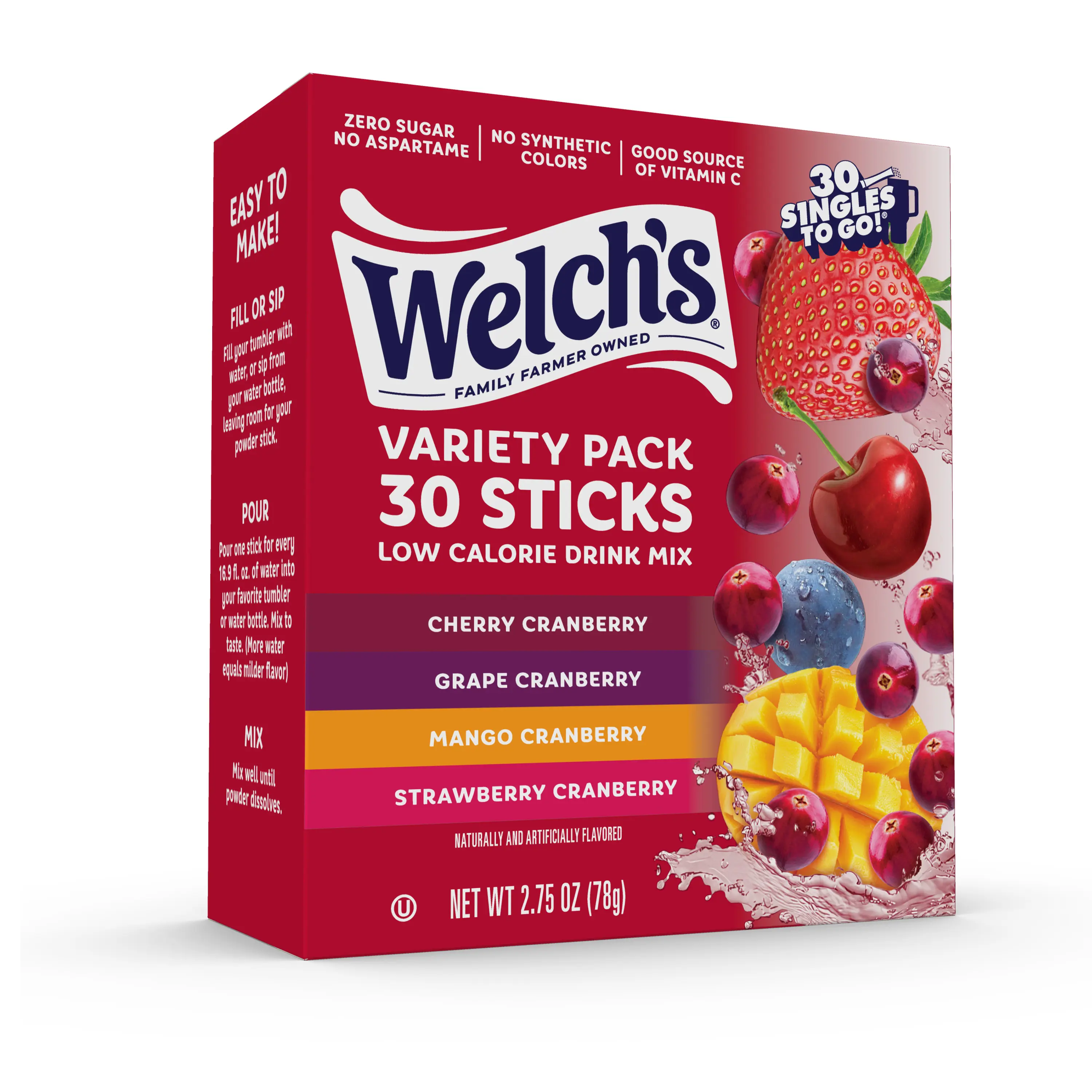 Welch's Cranberry 30ct Variety Pack Singles To Go Drink Sticks