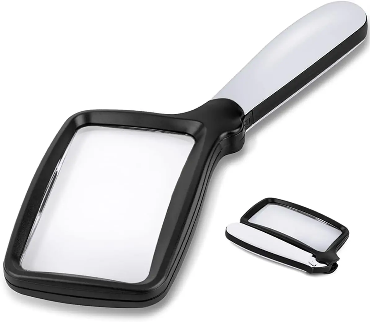 Folding Handheld Magnifying Glass with Light, 5X Large Rectangle Reading Magnifier with Dimmable LED for Seniors with Macular Degeneration, Newspaper, Books, Small Print, Lighted Gift for Low Visions