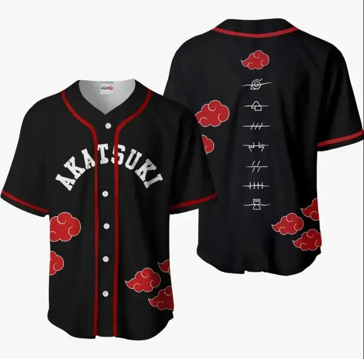 Akatsuki Naruto Otaku Cosplay Shirt Anime Baseball Jersey Anime Sport Jersey Shirt Summer Gift For Him and For Her Gift For Baseball Fan Lover