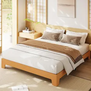 Pine Full Bed Frame, Wooden Platform Bed Frame, Minimalist Bed with Wood Slats Support, Underbed Space for Storage, No Box Spring Required, Noise-Free, Easy Assembly