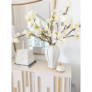 White and Gold Striped Ginger Jar