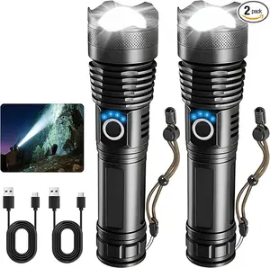 2 Pack 5000 High Lumen Rechargeable LED Flashlights, Zoomable Bright COB Handheld Flashlight, Waterproof Battery Powered Torch for Home Camping Outdoor Emergencies