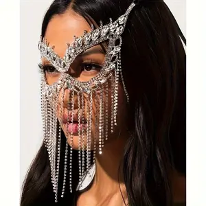 Glamorous Rhinestone Mask - Sparkling Crystal Bridal Accessory Handcrafted for Exquisite Masquerade Parties, Long Tassel, Perfect Wedding Accent