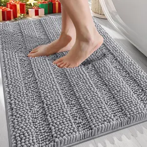 Thick Chenille Bathroom Rug 30"x20" – Extra Soft, Absorbent Bath Mat with Non-Slip Rubber Backing, Machine Washable & Quick Dry – Grey