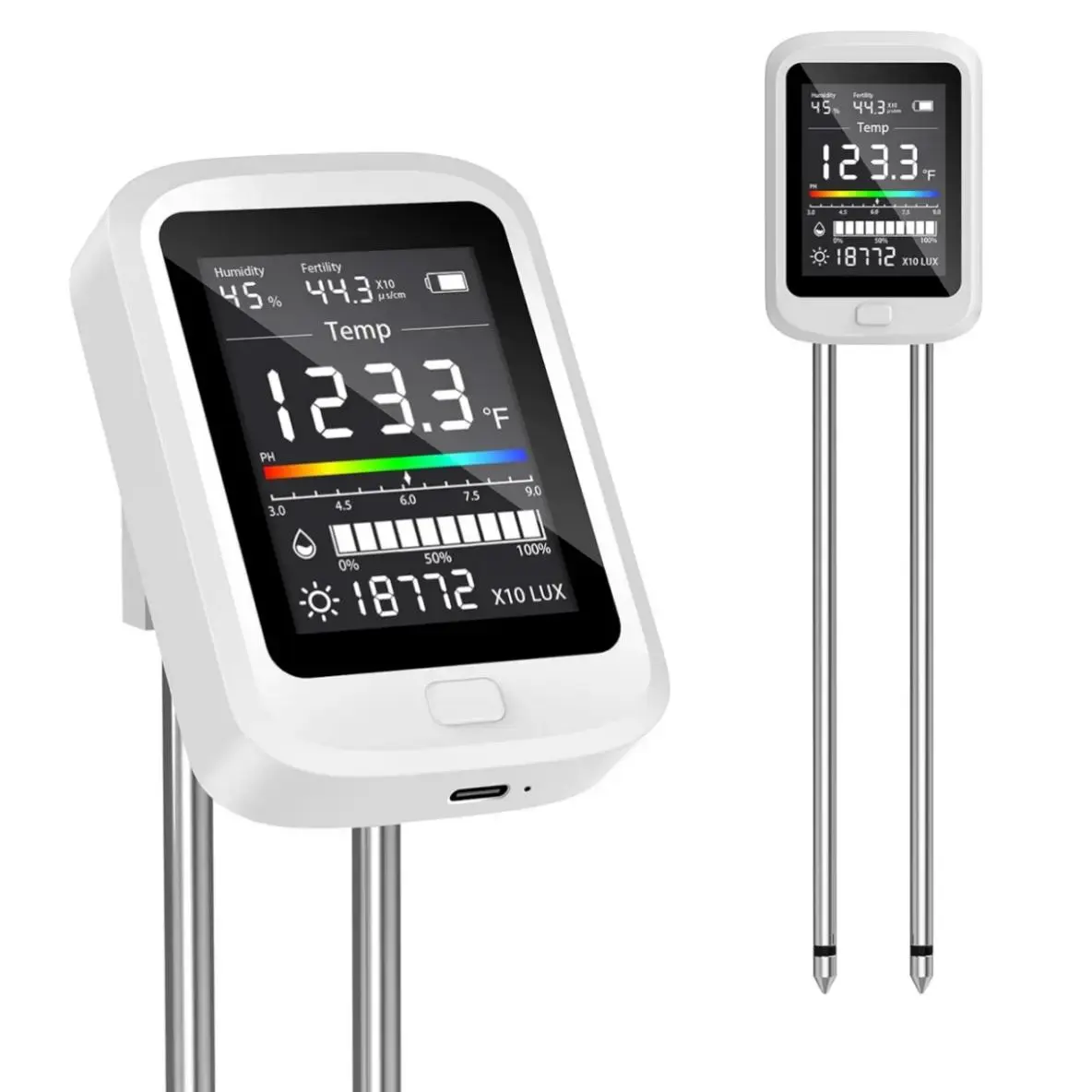 6-in-1 Multifunctional Soil Moisture Meter - pH, Fertility, Sunlight, Temperature, Humidity Tester with Built-in Sensors, Accurate Readings, Comprehensive Analysis for Gardens and Indoor Plants