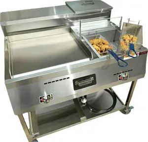 Deep Fryer and Flat Top Griddle Cart | 20" Stainless Steel Griddle | 3 Gallon Single Tank Deep Fryer | Outdoor Propane | Portable 4 Wheels | Thermometer + Cover Included | Commercial & Home