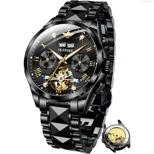 OLEVS Watch OUPINKE Mens Automatic Watch Diamond Skeleton Mechanical Self Winding Luxury Dress Wrist Watch Sapphire Crystal Tungsten