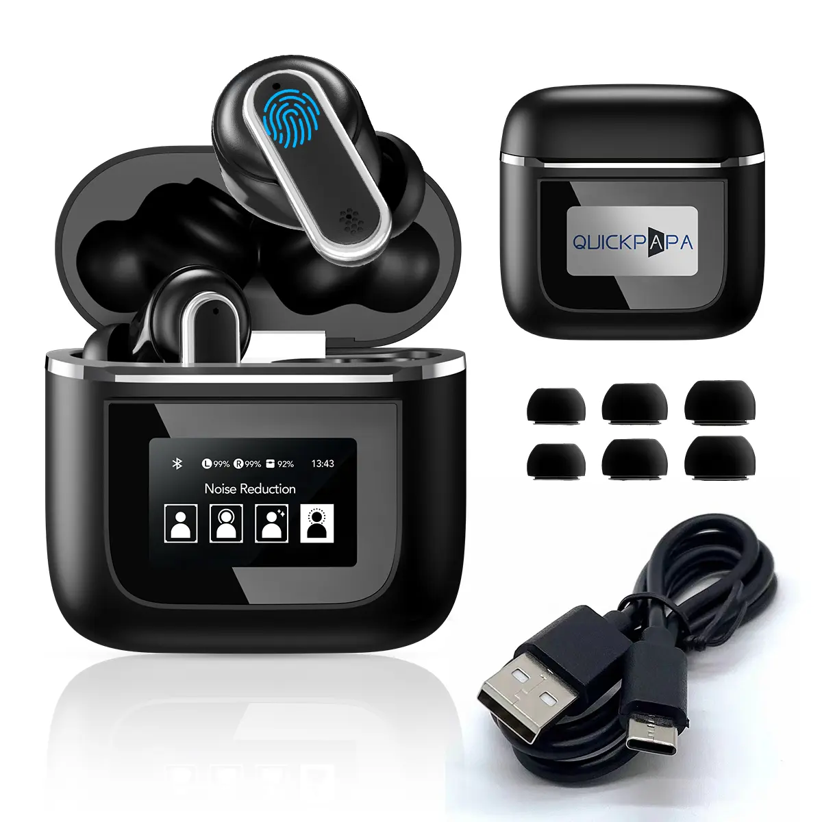 YX27 Noise Cancelling earbuds, touchscreen earbuds with screen, dual-mic touch screen earbuds e sr headset b Audio Headphone design earbuds intelligent touch