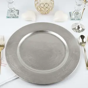 6-Pack Acrylic Plastic Charger Plates 13" Round Metallic Silver - Dinner Charger Tableware