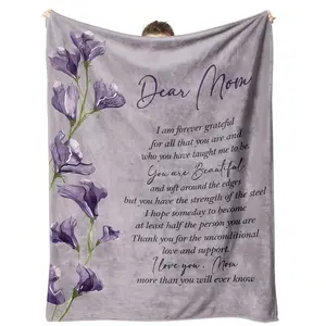 Heartfelt Mother'S Day Gift - Soft Flannel Throw Blanket With "Dear Mom" Message, Purple Floral Design, All-Season Cozy Bed & Sofa Throw For Home, Office, Camping - Perfect For Mom'S Day, Mother'S Day Gifts, Cozy Home Accessory, Soft Flannel Blanket