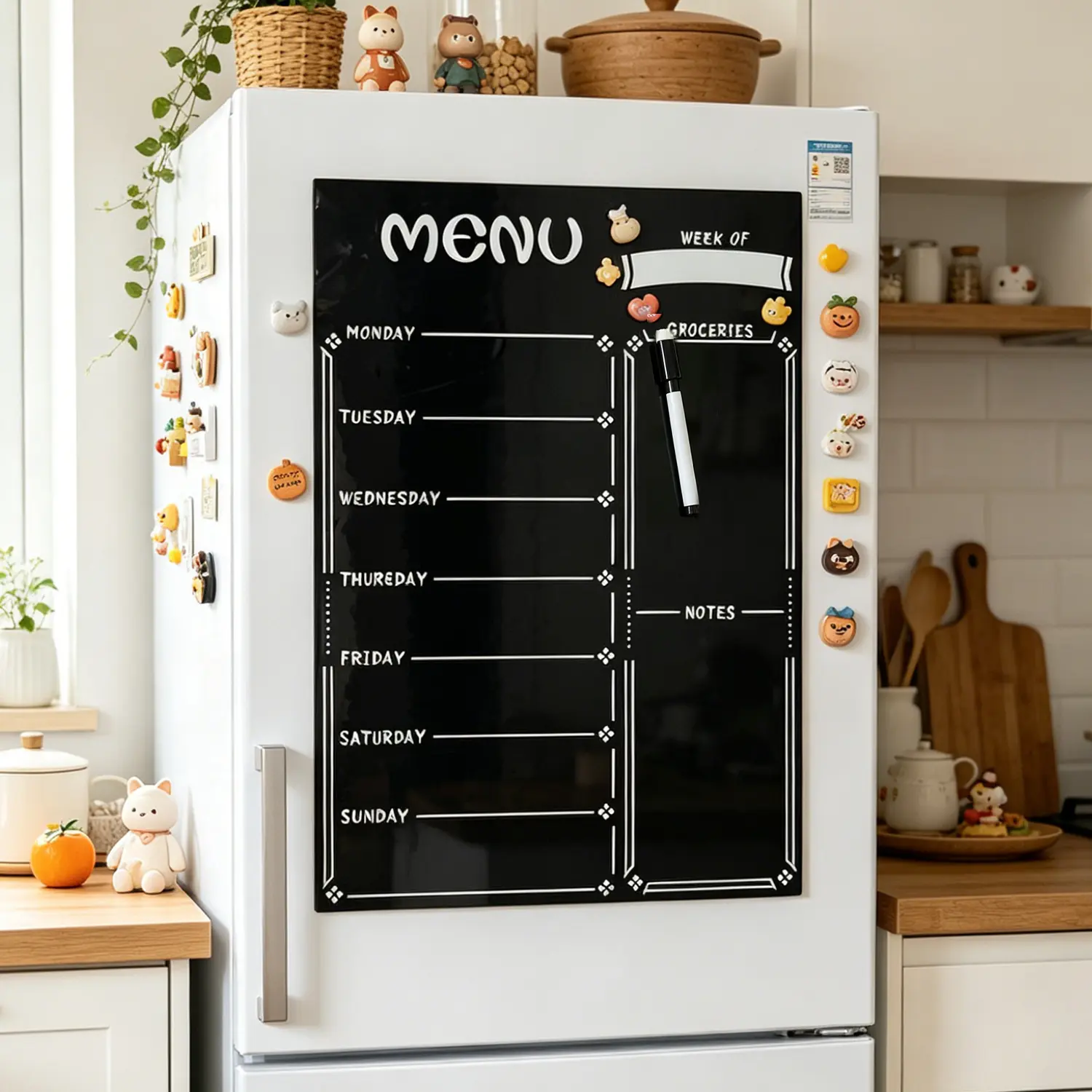 2-Pack Weekly Magnetic Refrigerator Calendar - 17x12in Stain-Resistant Dry Erase Visual Schedule Board, Weeks Planner for Kitchen/Dorm/Office Organization, Large Writing Space, 6 Markers & Eraser