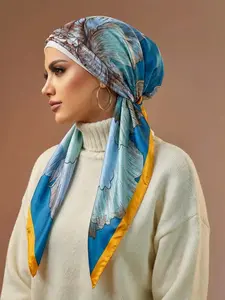 Women's Hijab Cap Soft Sleep Hat, Color Block Cross Geometric Pattern Ramadan Fashion Muslim Headscarf, All-Season Modest Style