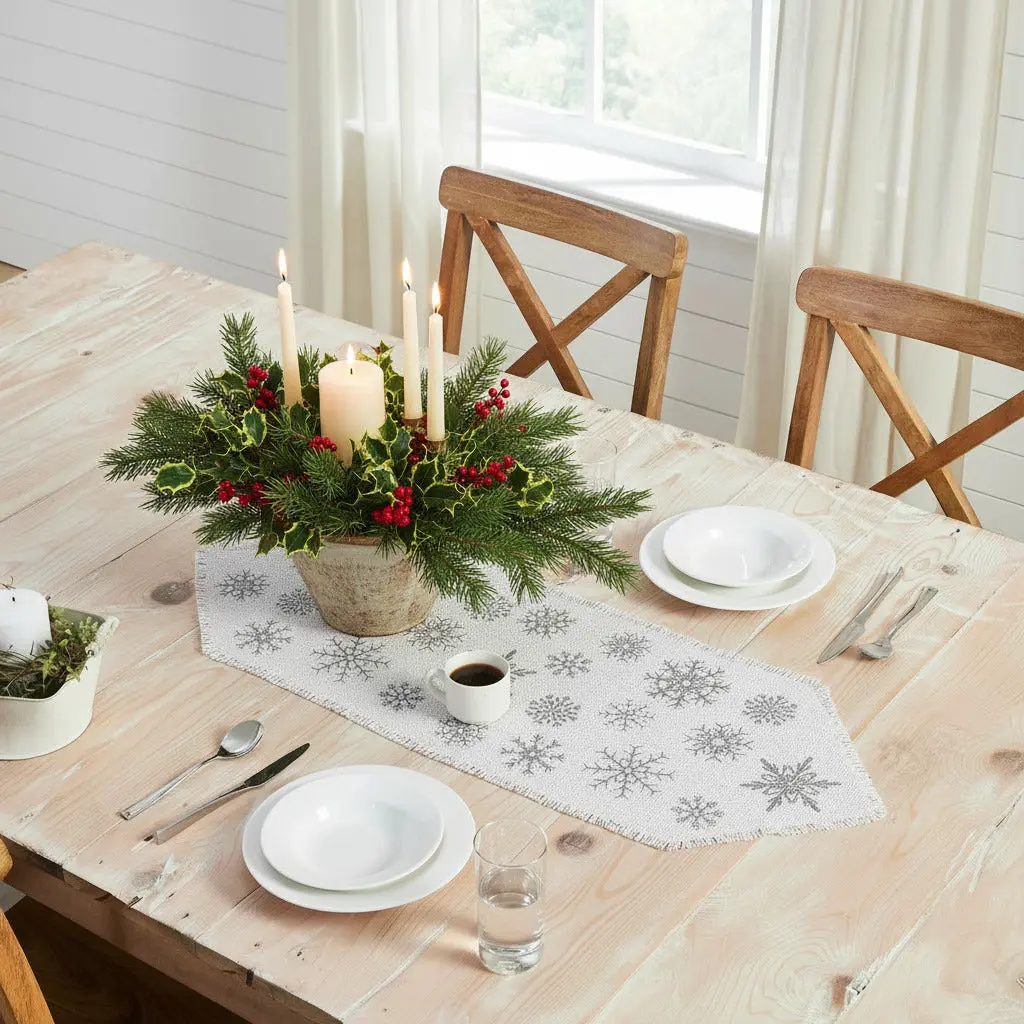 Elegant Christmas Burlap Table Runner, Antique White Snowflake Design, Kitchen & Holiday Decor Textile