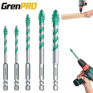 5 Pcs Four-Flute Sawtooth Eccentric Drill Bit Set, Heavy-Duty Carbide Tip for Stone Glass Concrete Wood Brick Metal (6/6/8/10/12mm) High-Strength Unique Thread Cutting Feature