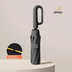 Fully Automatic 20-ribbed Sun Umbrella, 1 Count Portable Foldable Umbrella with Hook, Dual-purpose Sunscreen & Rain Waterproof Folding Umbrella for Men & Women