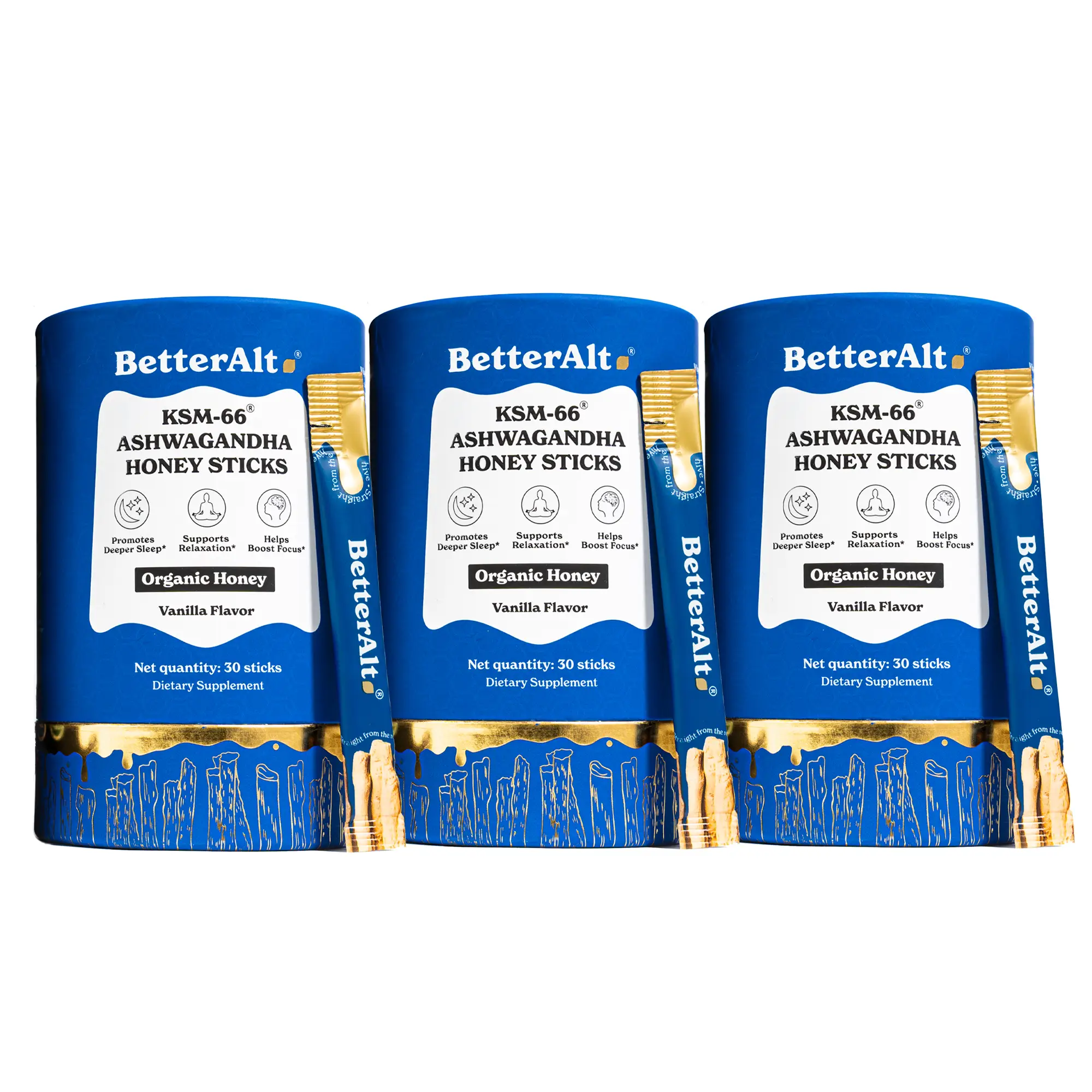BetterAlt Multi Packs of KSM-66 Ashwagandha Honey Sticks | Promotes Relaxation &...