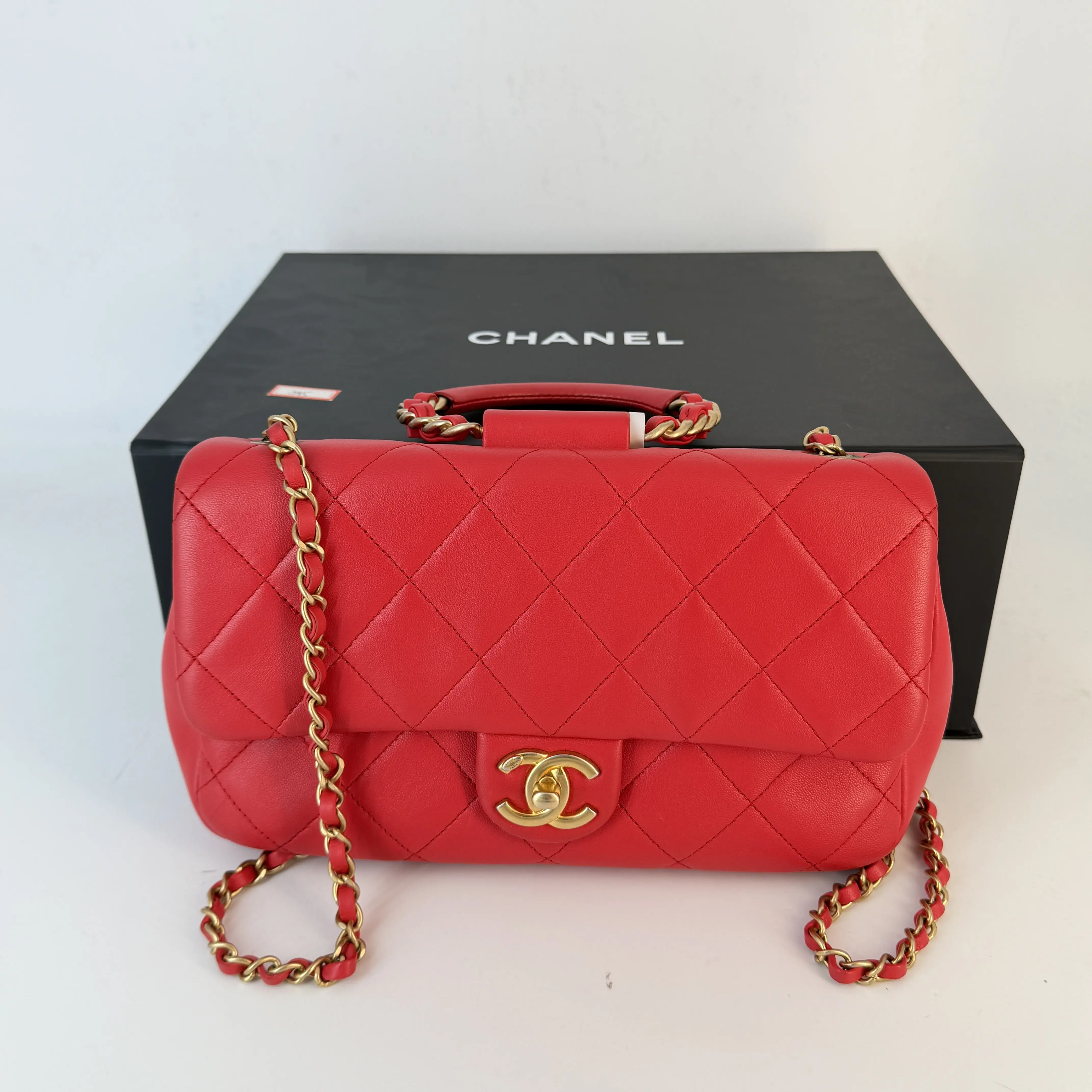 Pre-owned CHANEL lambskin Crossbody Bags Circle Handle Red Flap Shoulder Bag