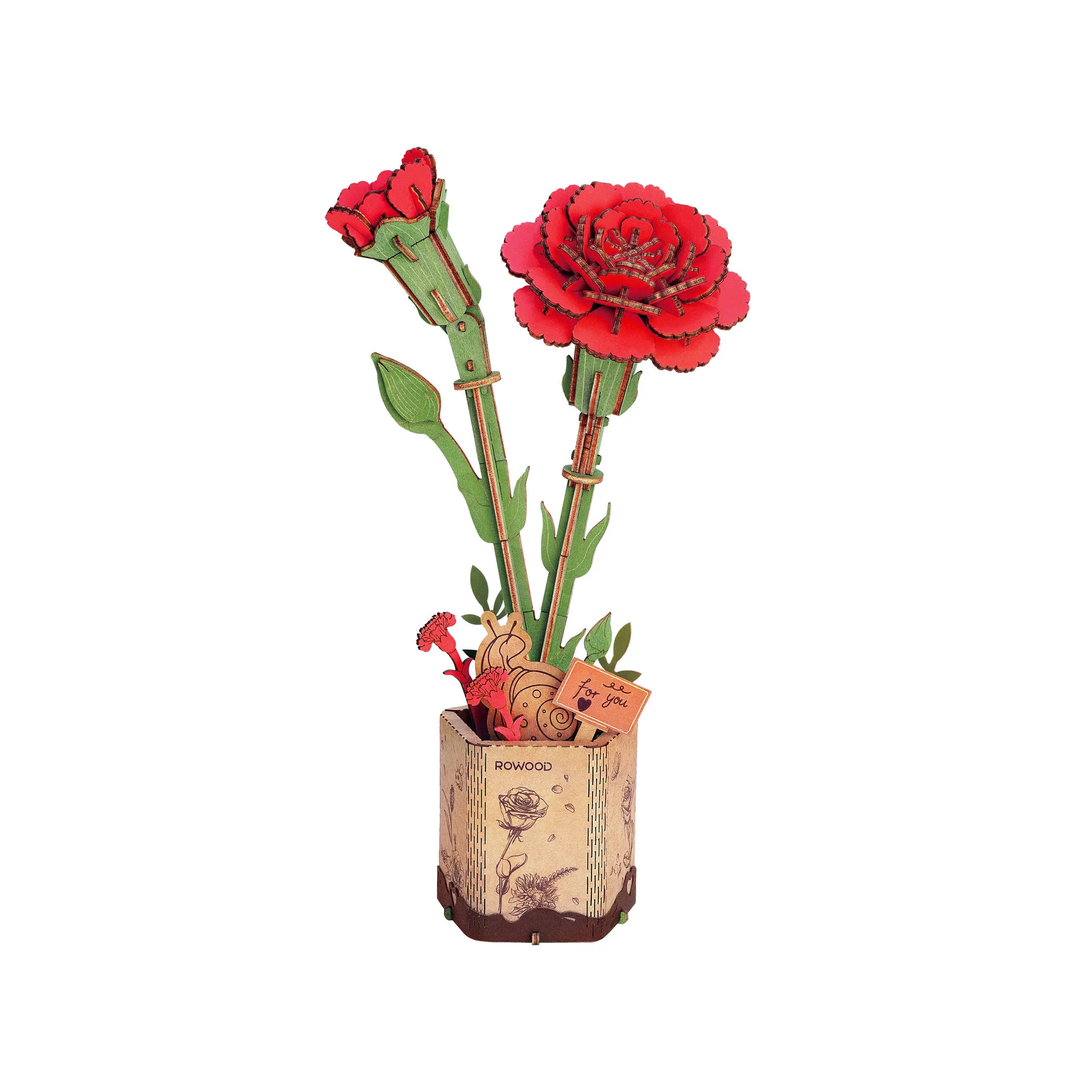 Hands Craft | Red Carnation 3D Wooden Puzzle
