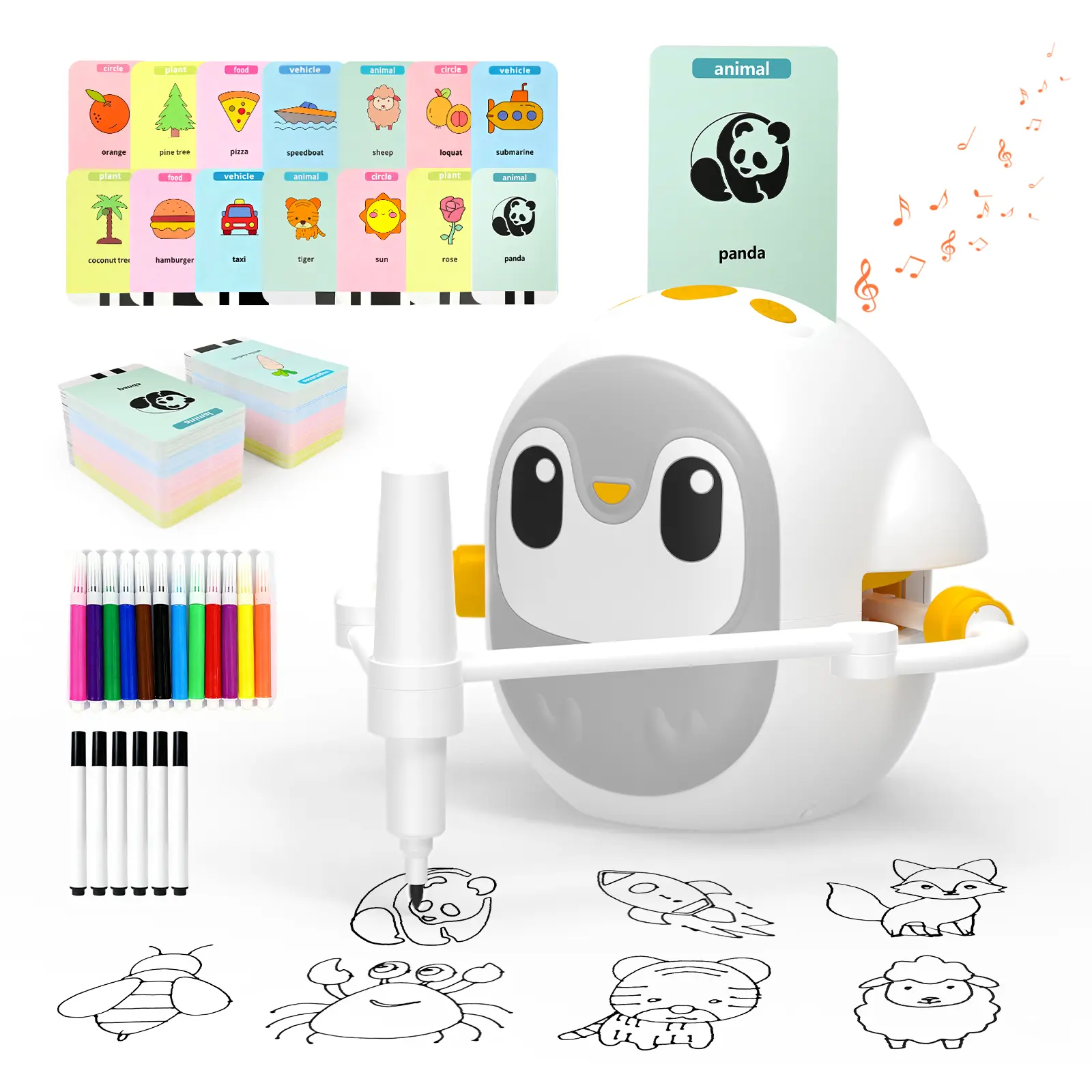 Drawing Robot for Kids, Voice Interactive Educational Drawing Machine, with 150 Cards 12 markers 5 pens. Montessori Painting Learning Toys for 3+ Boys Girls