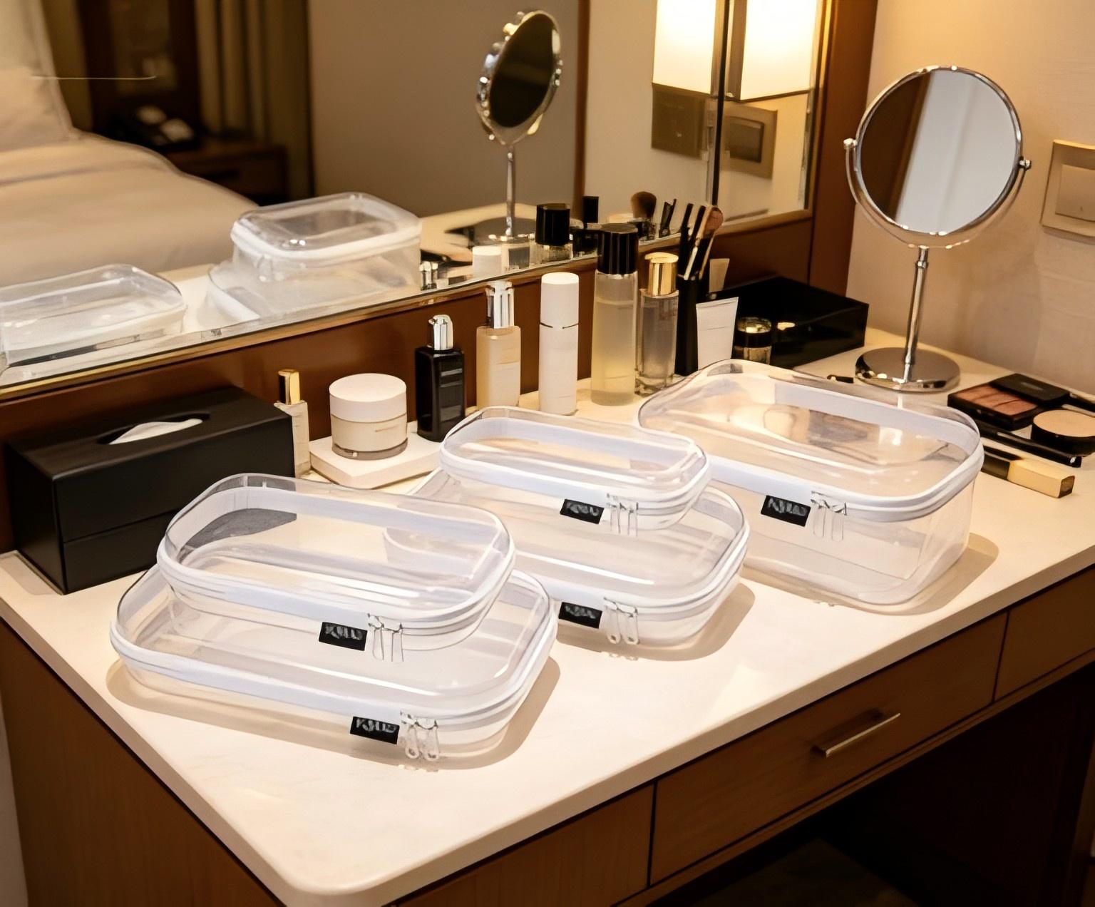 Set of 3 clear hard shell zipper cases – waterproof transparent zipper bags, suitable for organizing kids' toys, charging cables, creative journals, paintbrushes, sewing threads, and sketching supplies