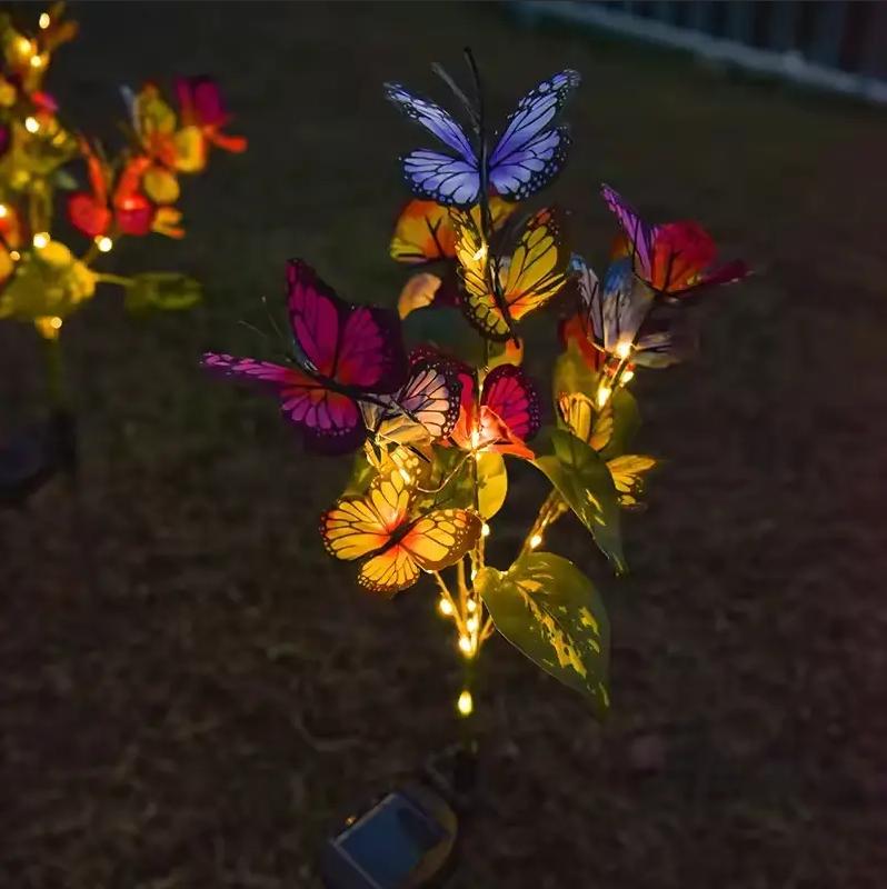 2pcs Solar Garden Butterfly Lights Simulation Flower Butterfly Lawn Light Outdoor Waterproof Lamp For Yard Garden Path Festival Decoration